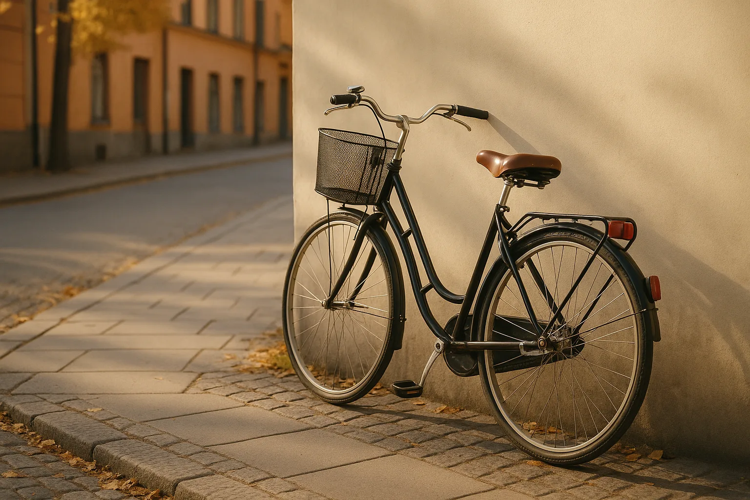 Parkerad cykel på skandinavisk stadsgata – cykelförsäkring